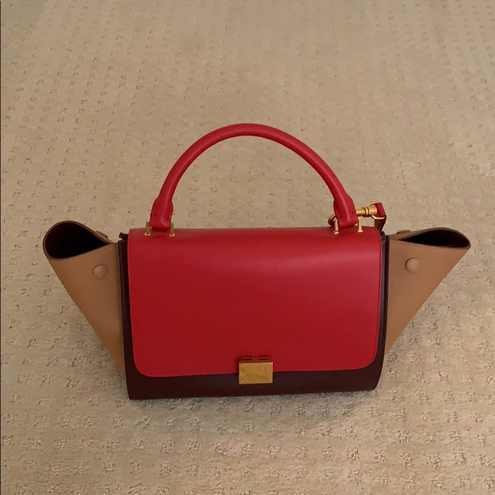 Brand New Celine Trapeze Discontinued Red/Beige